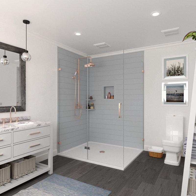 Bella CORE Poly Shiplap Tub and Shower Surround 2 Wall up to 48Dx48Wx72H, 84" H x 48" W x 48" D, Gray