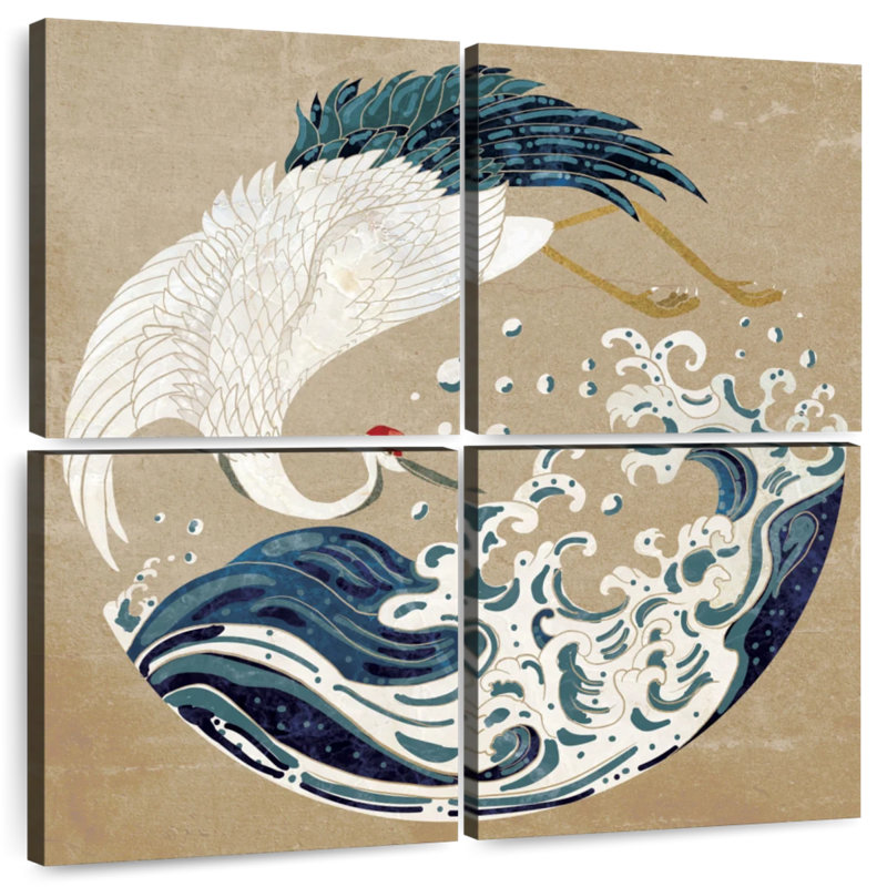 Brampt Crane And Wave Yin Yang, 57" H x 57" W