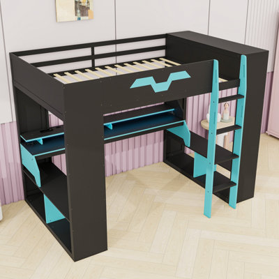 Lit mezzanine double RVB avec concentrateur intégré et poste de travail ergonomique