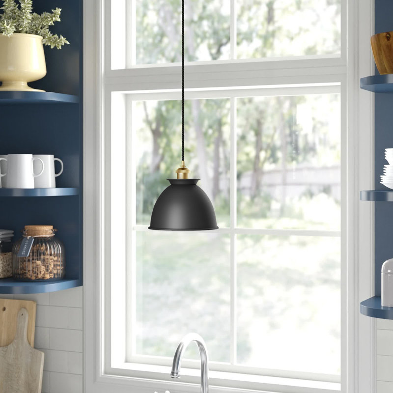 Luminaire suspendu en forme de dôme à 1 lumière Arev, Noir mat, DEL, Cuivre antique