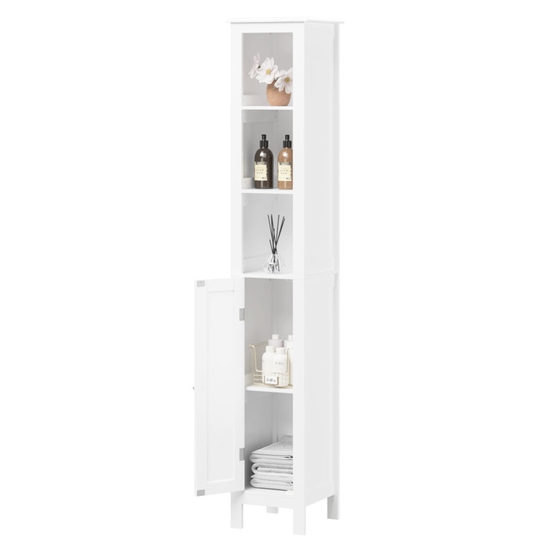 66.92" Bathroom Storage Cabinet With Adjustable Shelves - Slim 1 Door Freestanding For Home, Bathroom, Kitchen, Anteroom White
