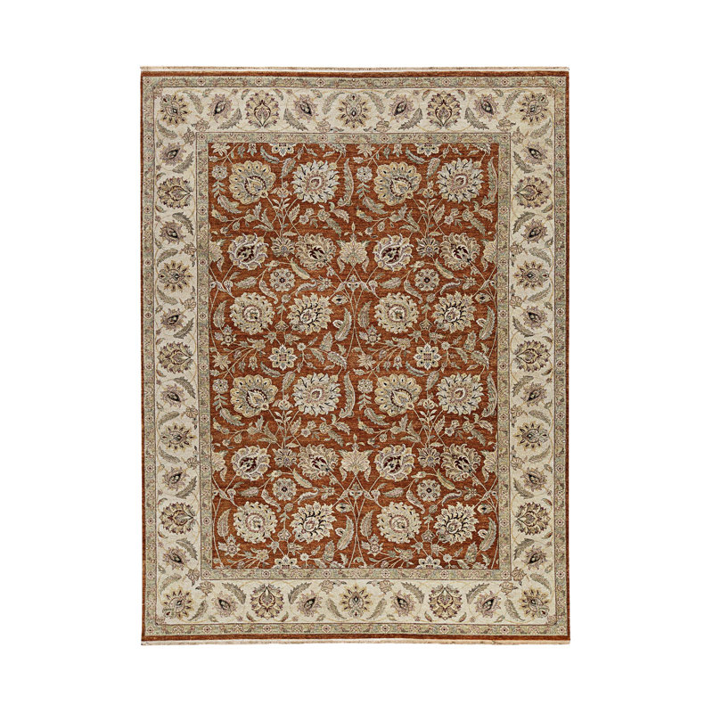 Tapis rouille et ivoire noué à la main de haute qualité