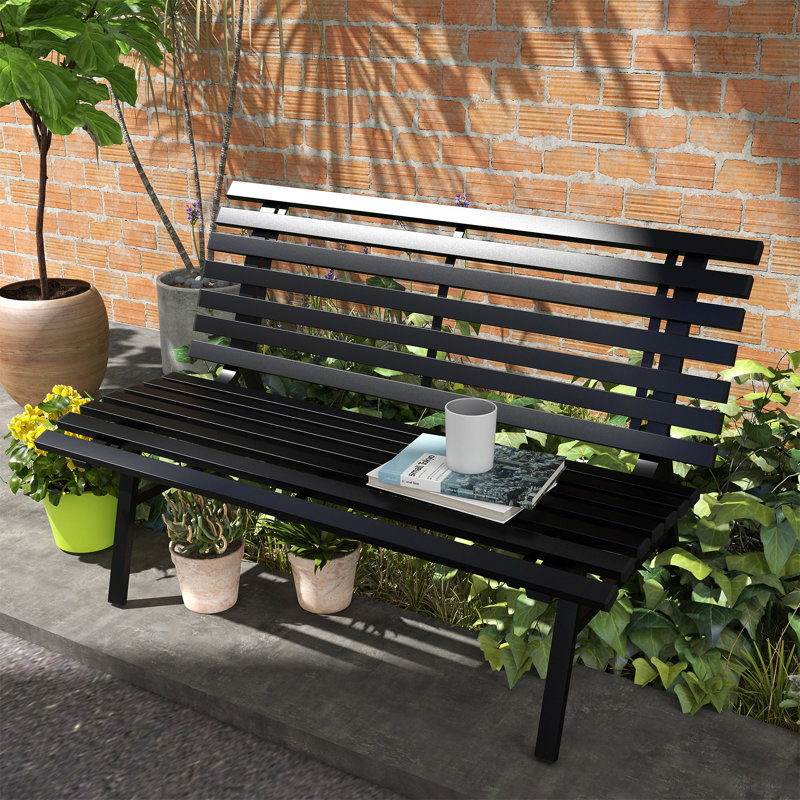 Banc de jardin en aluminium Melnick, Noir, noir, noir, noir