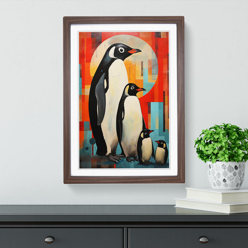 Penguin Constructivism - Single Picture Frame Print on Wood, 64cm H x 46cm W x 2cm D, Walnut Framed
