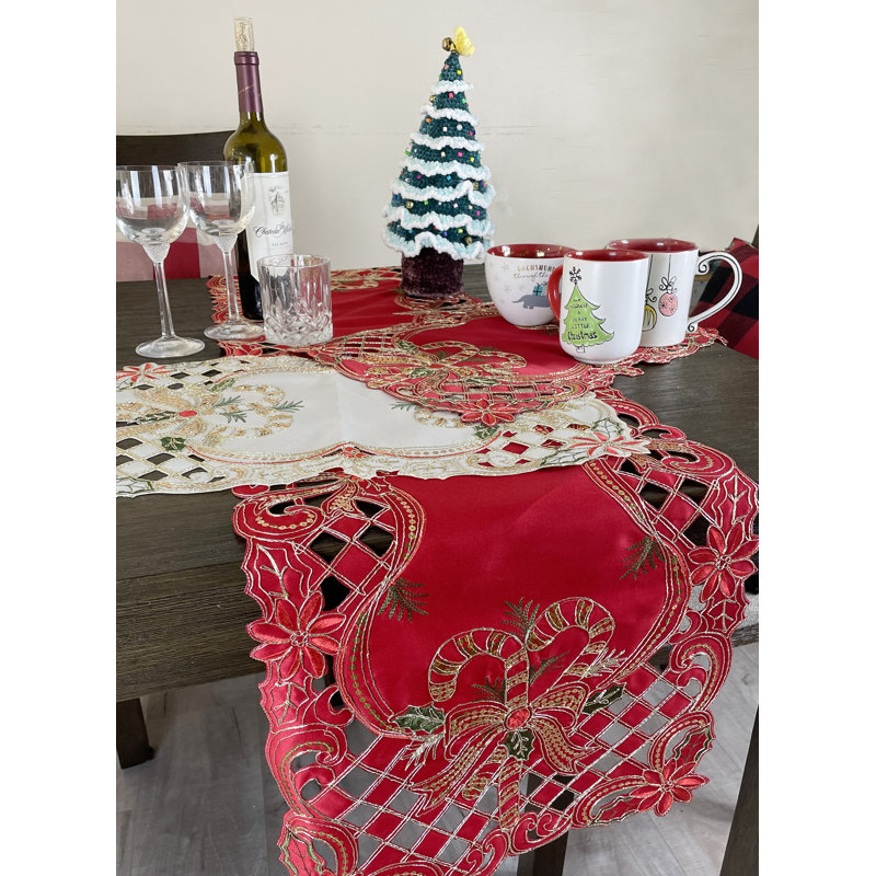 Chemin de table rouge brodé à paillettes, 54 po x 16 po, Rouge