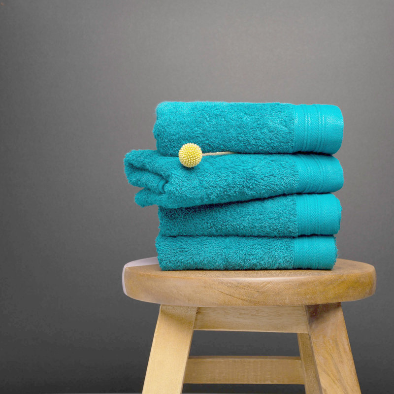 Ensemble de serviettes essuie-mains 100% coton 4 pièces Kendra, Bleu sarcelle