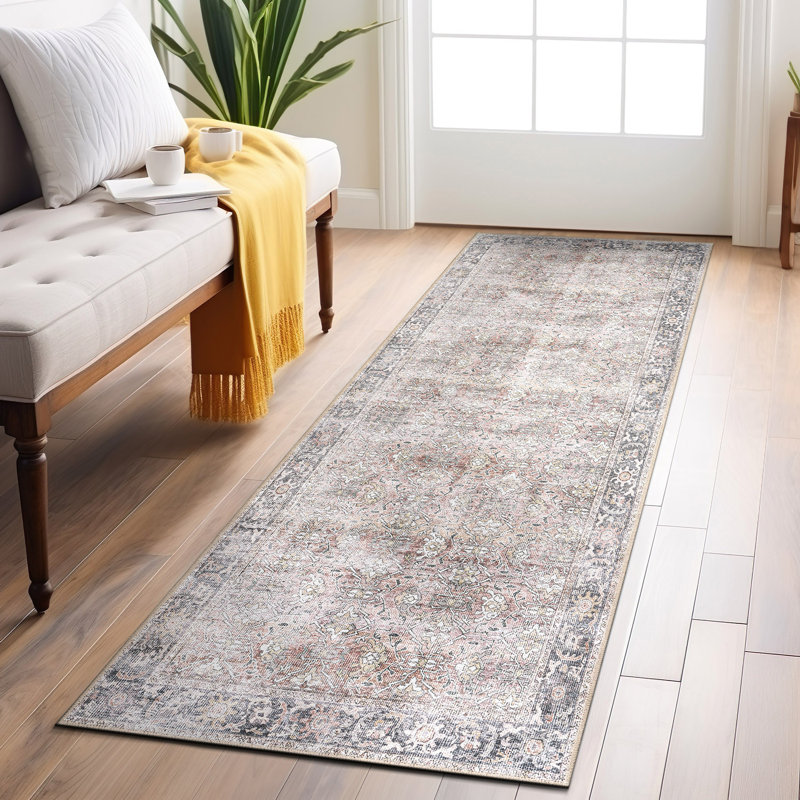 Vintage Distressed Machine Washable Non Slip Area Rug, Runner 2'6" x 7'