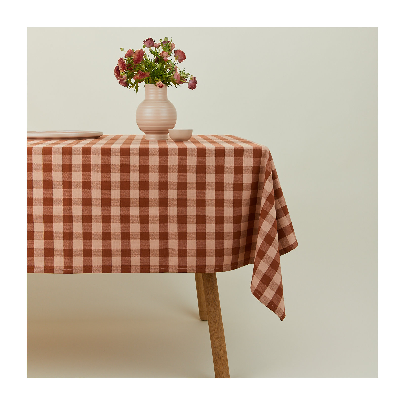 Essential Gingham Tablecloth, Blush/Terracotta