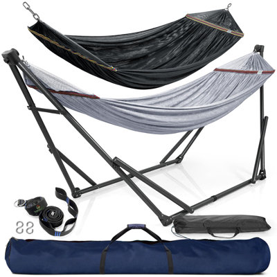 Arlmont & Co. 600Lb Capacity 2 Persons 2 Hammocks Included/Foldable Portable Hammocks With Stand, Tree Straps, Carry Bags For Garden Camping