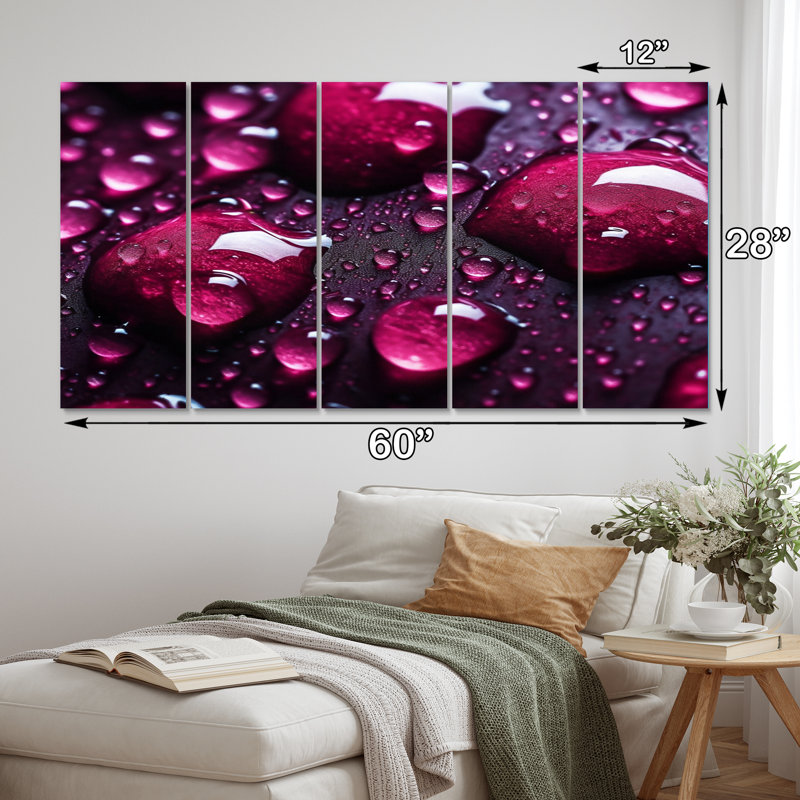 Red Rose With Raindrops VIII - Raindrops Canvas Print - 5 Equal Panels