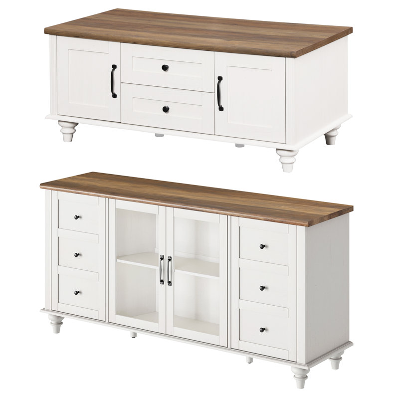 Scarlett TV Stand And Coffee Table Set, Brown/White