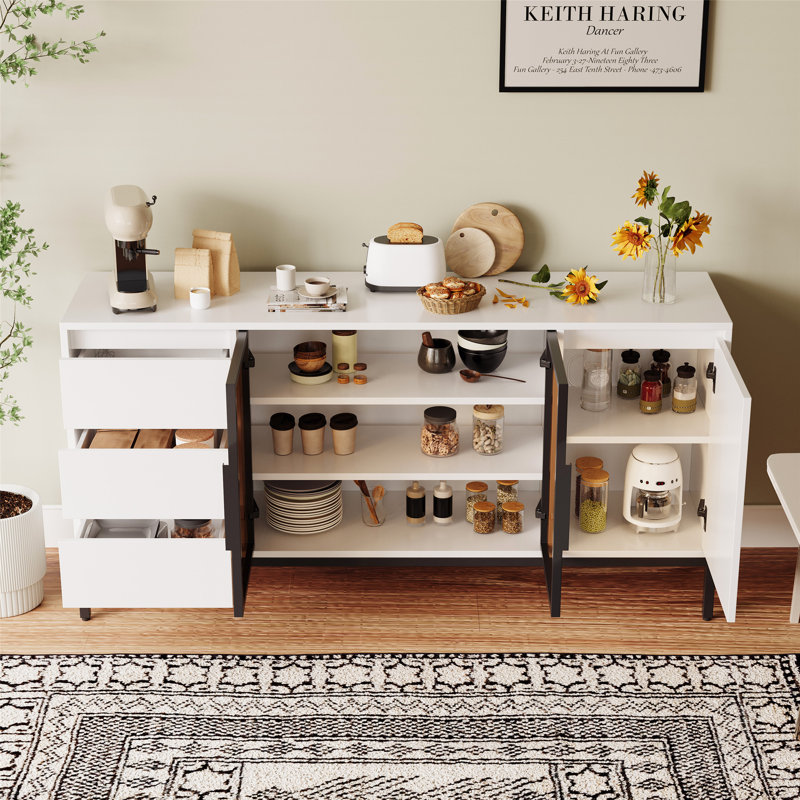 Functional Buffet Cabinet with Ample Storage, Featuring Doors and 3 Drawers, Ideal for Kitchen, Dining, and Living Room Organization