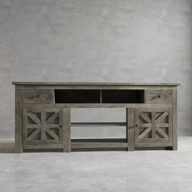 70"W Farmhouse TV Stand For TV Up To 80" with Storage, Gray