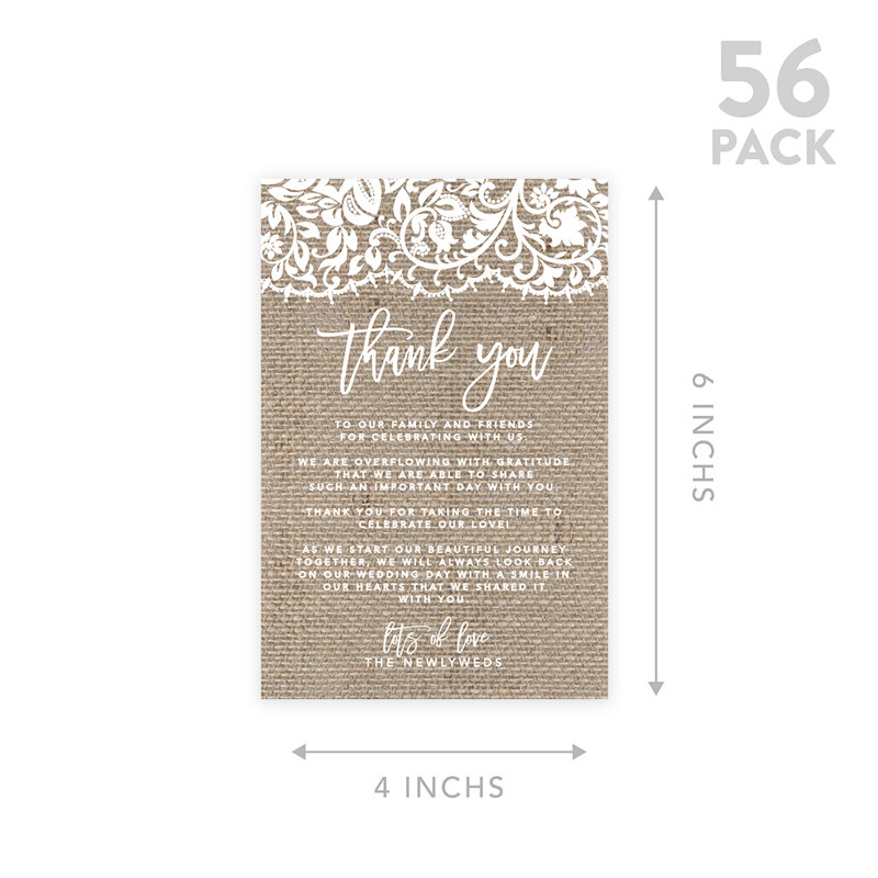 Carton de mariage rustique en toile de jute et dentelle pour réception, assiettes, famille, amis, paquet de 56
