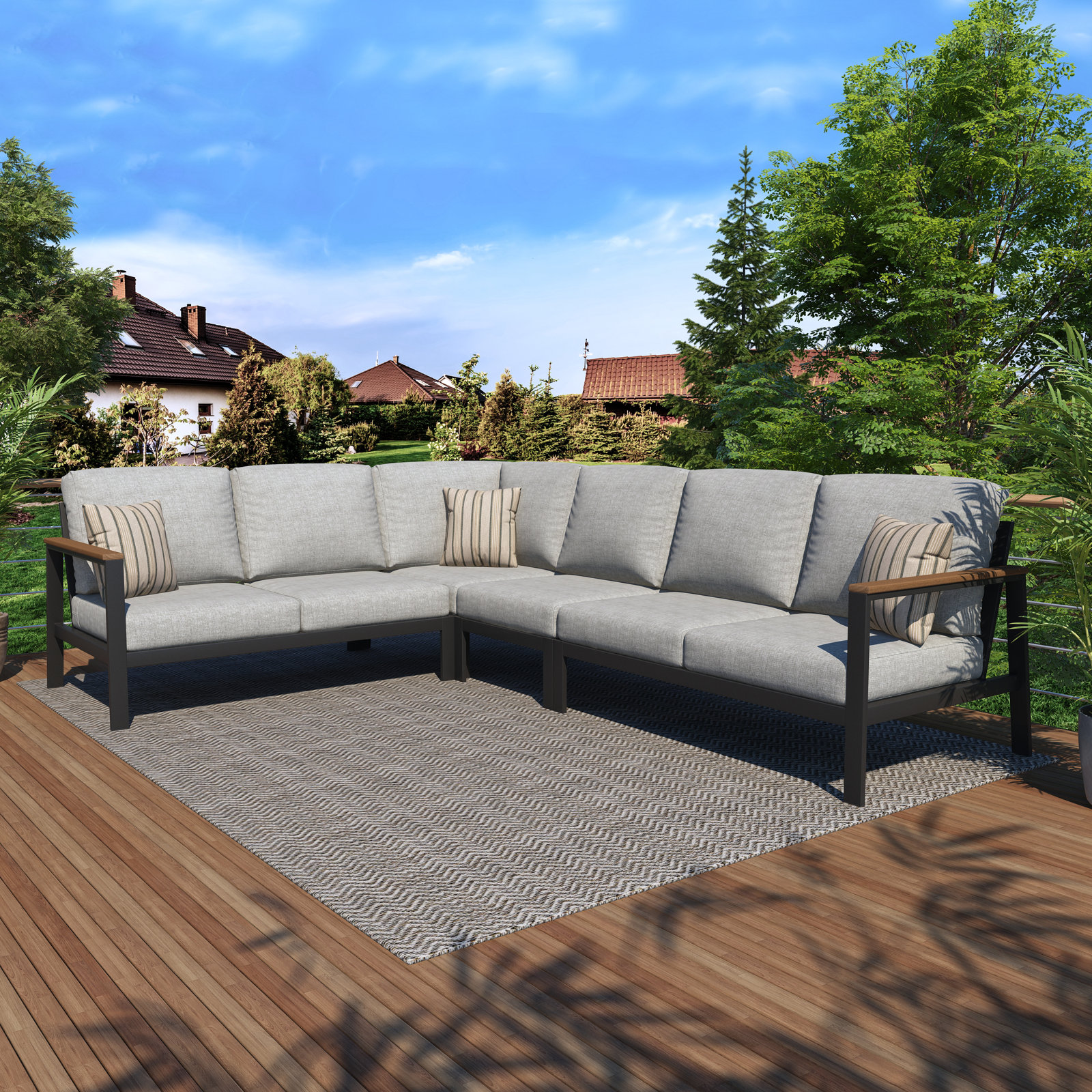 Townsend Outdoor 6 Person Sectional Seating Group With Sunbrella Cushions, Canvas Granite Sunbrella® Canvas, Brown