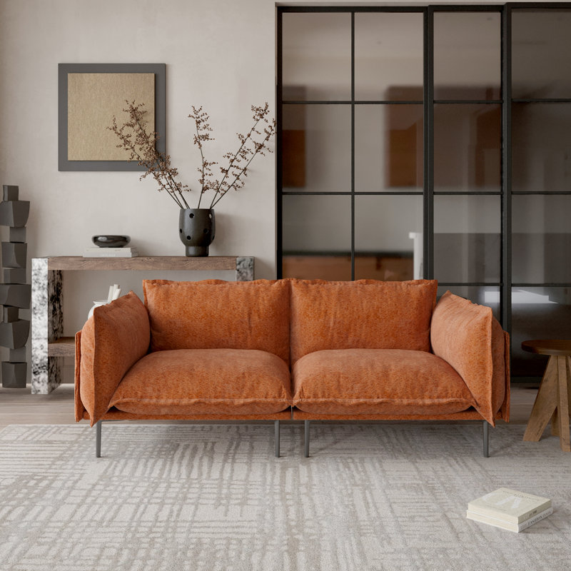 Canapé-lit modulaire en velours de 74,8 po de largeur Aruba, 2 pièces, Orange