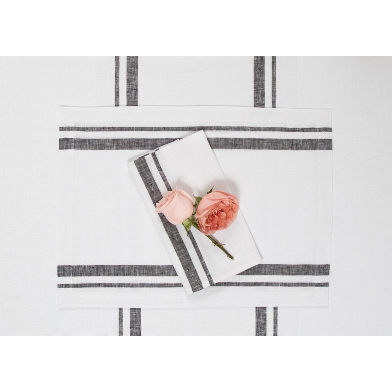 Solino Home French Stripe - 100% Pure Linen Dinner Napkins (Set of 4)