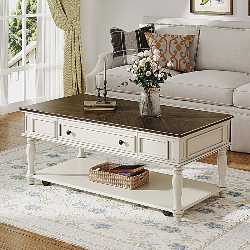 Table basse Farmhouse avec un tiroir, Gris / Blanc