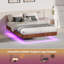 Structure de lit flottant avec lumières DEL en noyer | Capacité de 1000 lb, sans sommier tapissier + structure de lit double ondulée courbée en chêne-1431533202