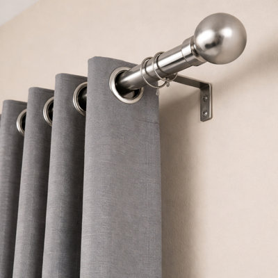 Extendable Metal Curtain Pole - Adjustable Plain Metal Rod with Finials & Brackets for Eyelet/Tab-Top Curtains