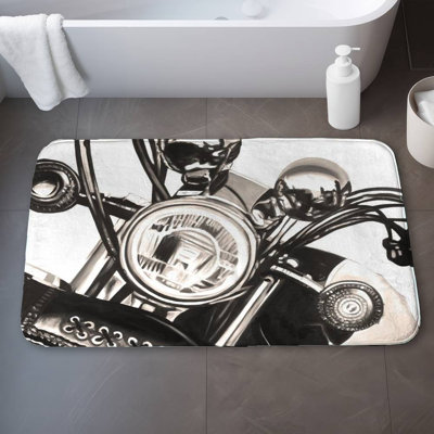 Realistic motorcycle Bath Mat with Non-Slip Backing - Quick Dry Memory Foam Bathroom Rug - Absorbent - Modern Plush Spa-Style - Machine Washable
