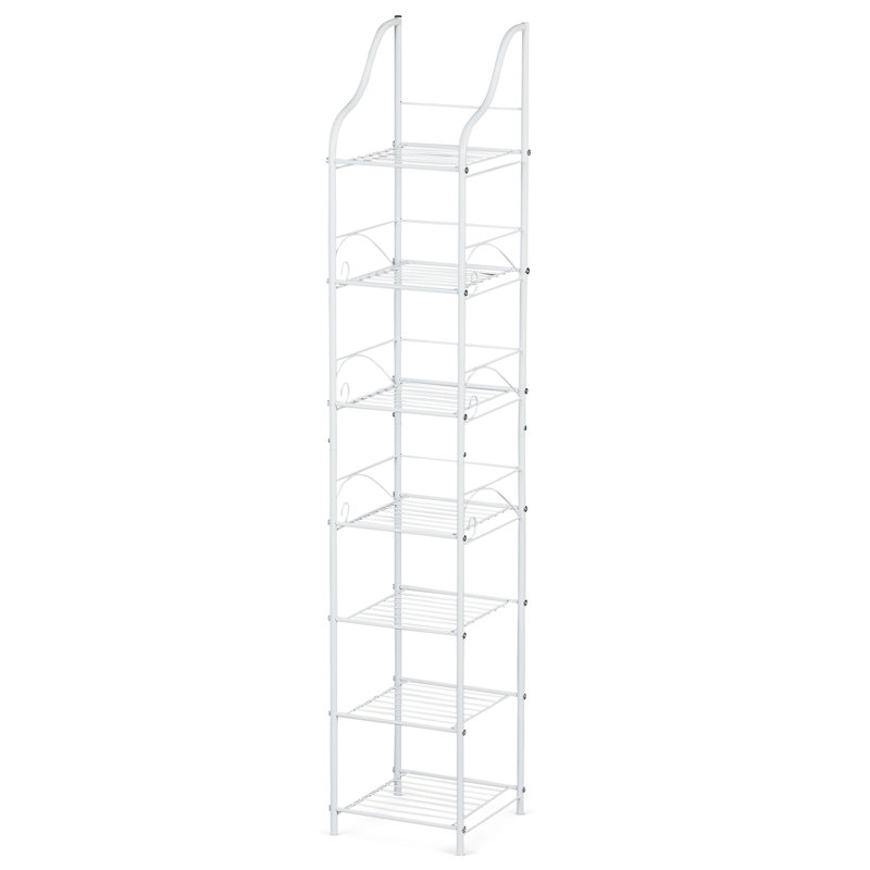 White Metal Scrollwork Design Freestanding Bathroom Shelves
