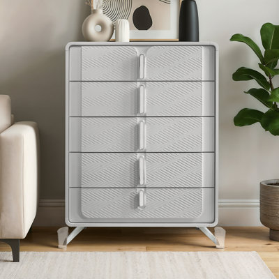 Avaline Modern 47.6"H Solid Wood No Assembly Required 5 Drawer Chest with Acrylic Leg