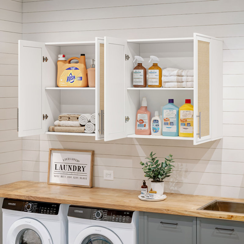 Wall Mounted Cabinet with Rattan Doors