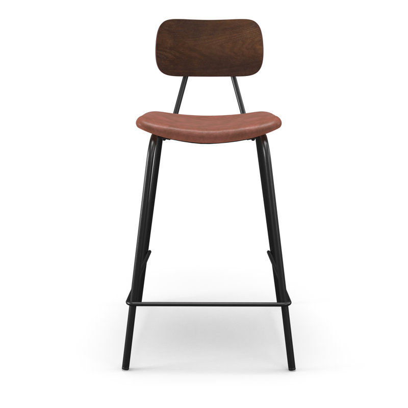 Buda Upholstered Counter Stool with Metal Frame, Walnut, Counter Stool (24” Seat Height), Tan
