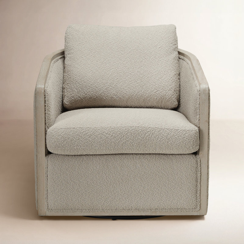 Holl 30" Wide Performance Linen Blend Fabric Upholstered Swivel Barrel Chair, No Assembly Required, Oat Boucle
