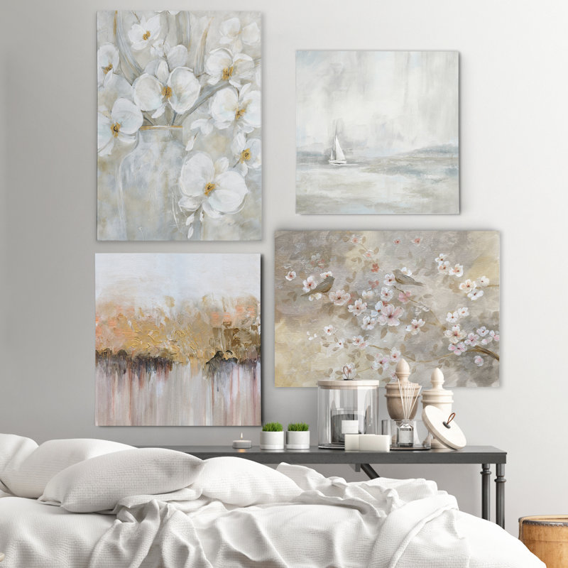 « modern teintes i », ensemble de 4 reproductions d’art sur toile, H 20 po x l 64 po x P 1 po