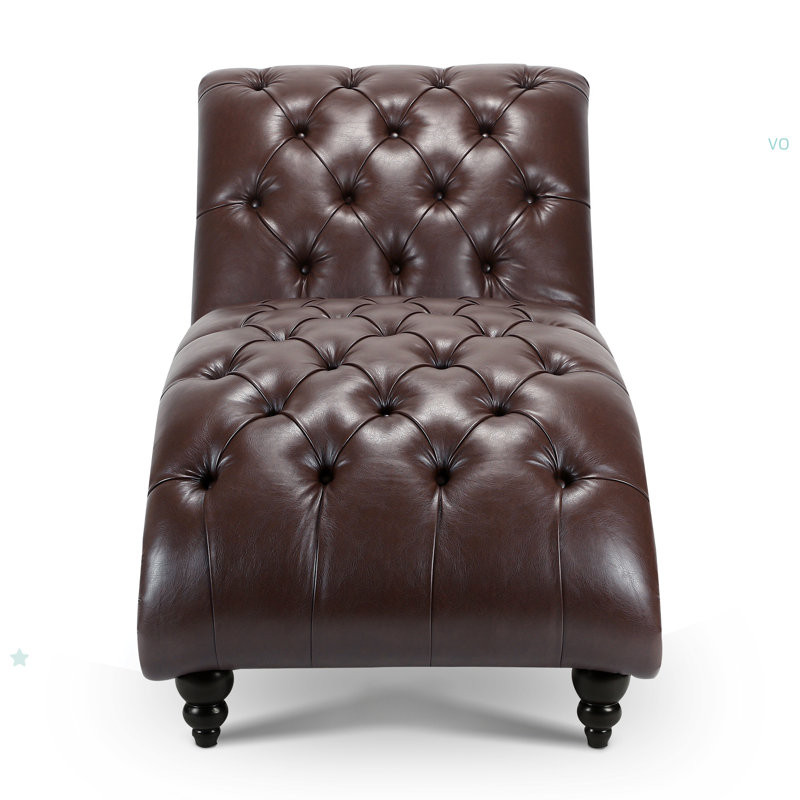 Tufted Armless Chaise Lounge, Dark Brown