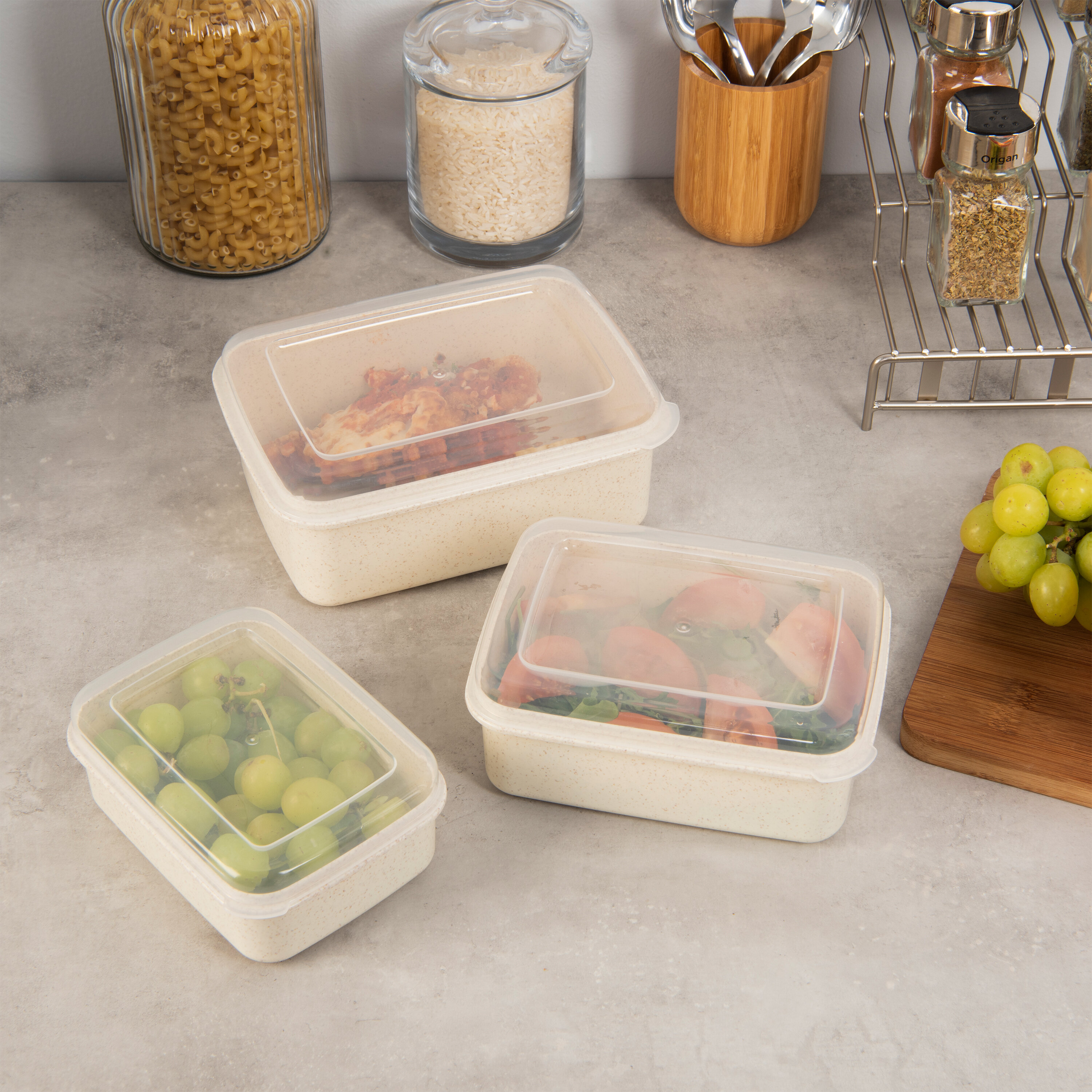 LocknLock Easy Essentials Container and Scoop Food Storage Bin Set,  BPA-Free/Dishwasher Safe, 4 Piece, Clear