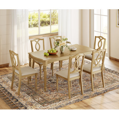7 Piece Dining Table Set - Includes One Dining Table, Six Wood Dining Chairs, Farmhouse Dining Set, Oak