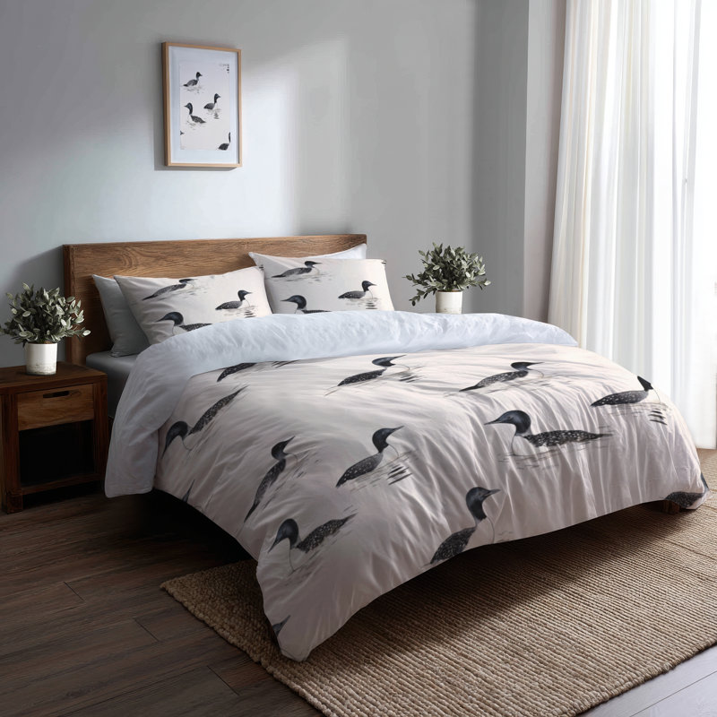 Animal Print 3 Pcs Bedding Set - Rustic Lodge Rustic Loon Duck Duvet Cover Set, King Duvet Cover + 2 King Shams