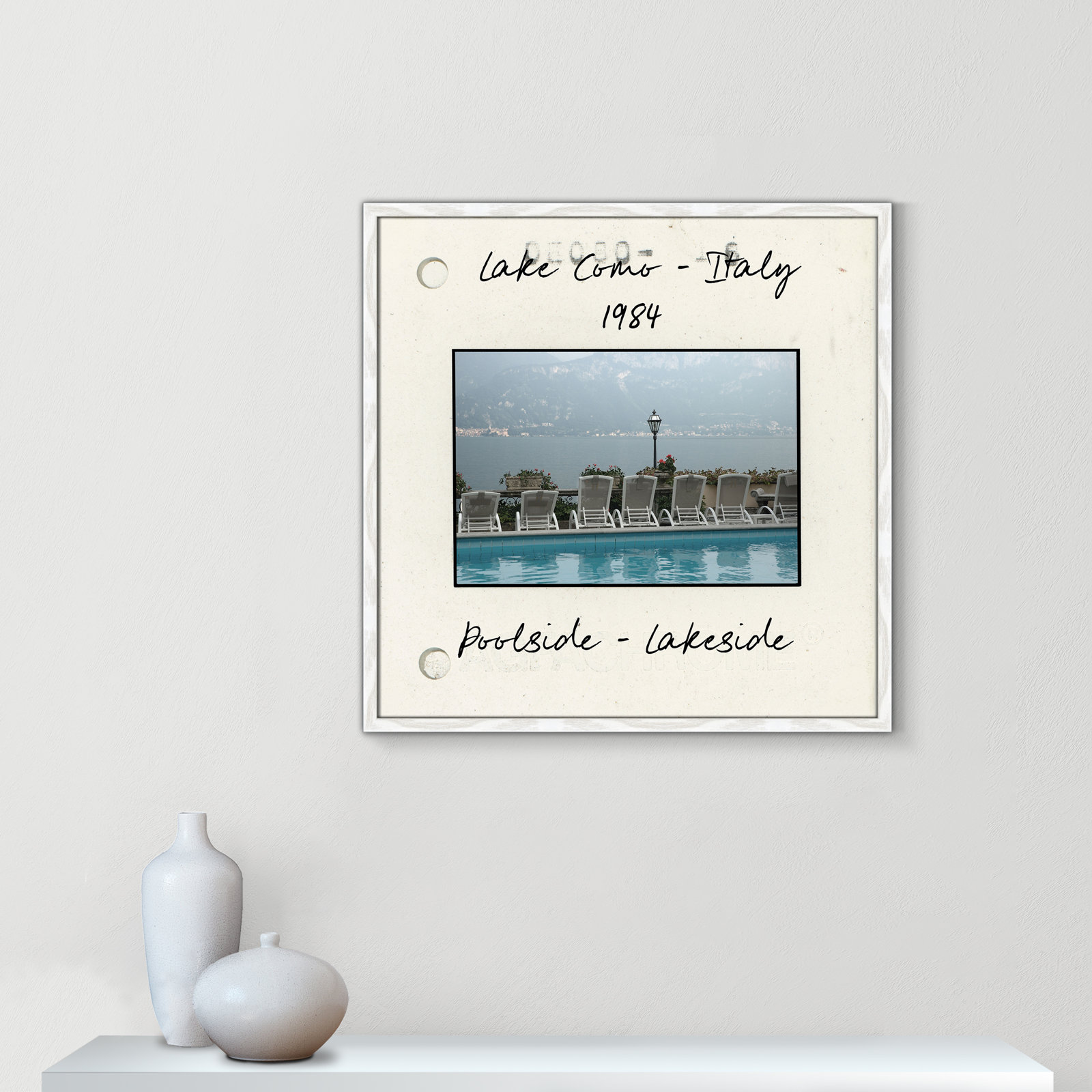 Travel Slide Collection "Lake Como, Italy" Print, White Single Picture Framed Paper, 27.5" H x 27.5" W x 0.75" D