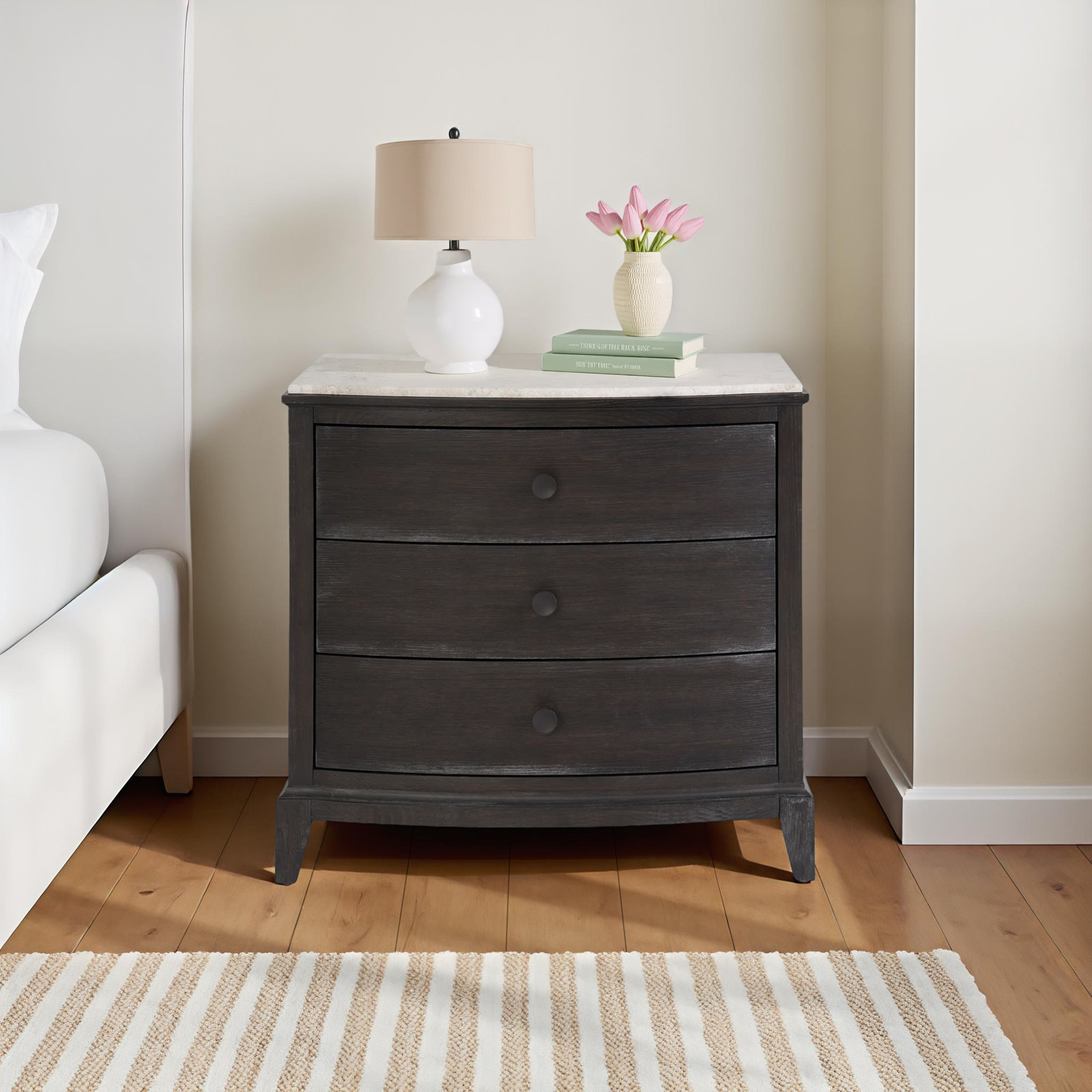 Nadine Oak Nightstand, Black