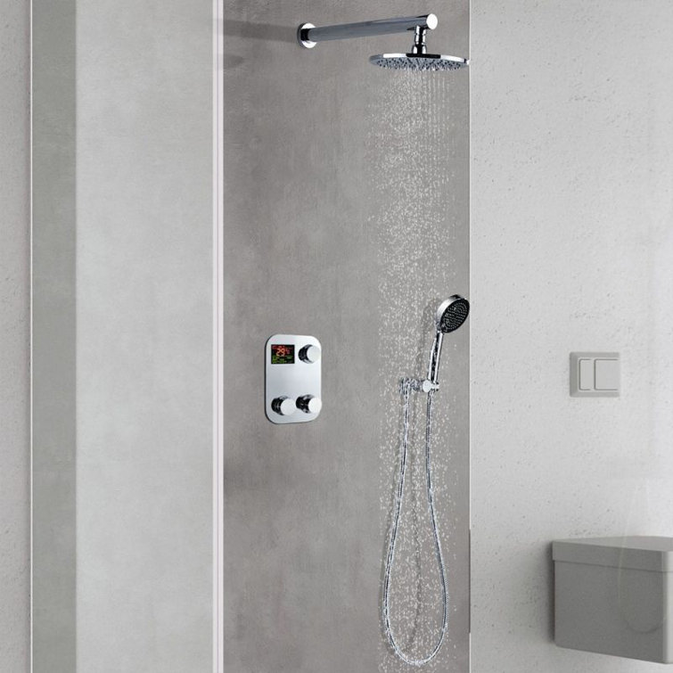 12 Inch Stainless Steel Rain Shower System with Thermostatic Valve and Handheld Spray