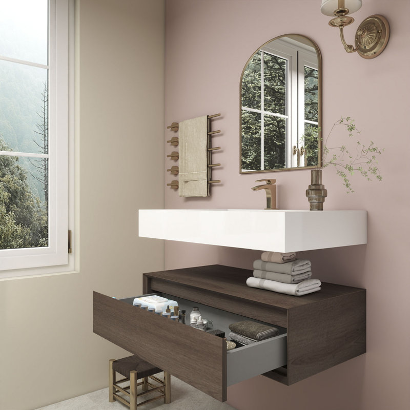 Alysa 36" Wall-Mounted Single Bathroom Vanity Set, Red  Oak