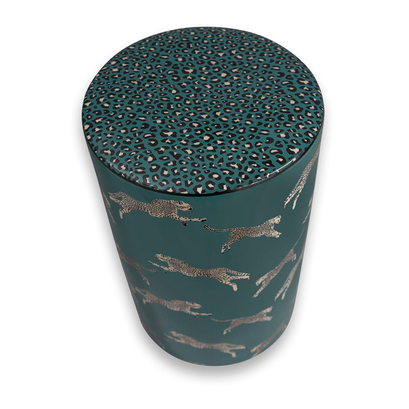 Scalamandre Cheetah Garden Stool, Teal
