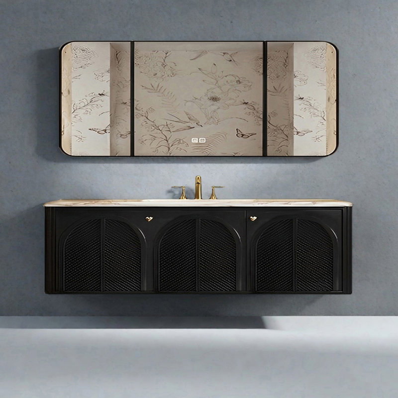 French retro style rest room bathroom cabinet, 19.68" H x 66.92" W x 19.68" D