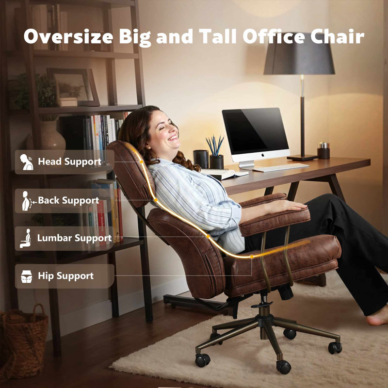 Ergonomic Executive Office Chair, Extra Wide Tufted Seat, High Back Reclining Desk Chair with Lumbar Support, Swivel & Cloud-Like Comfort