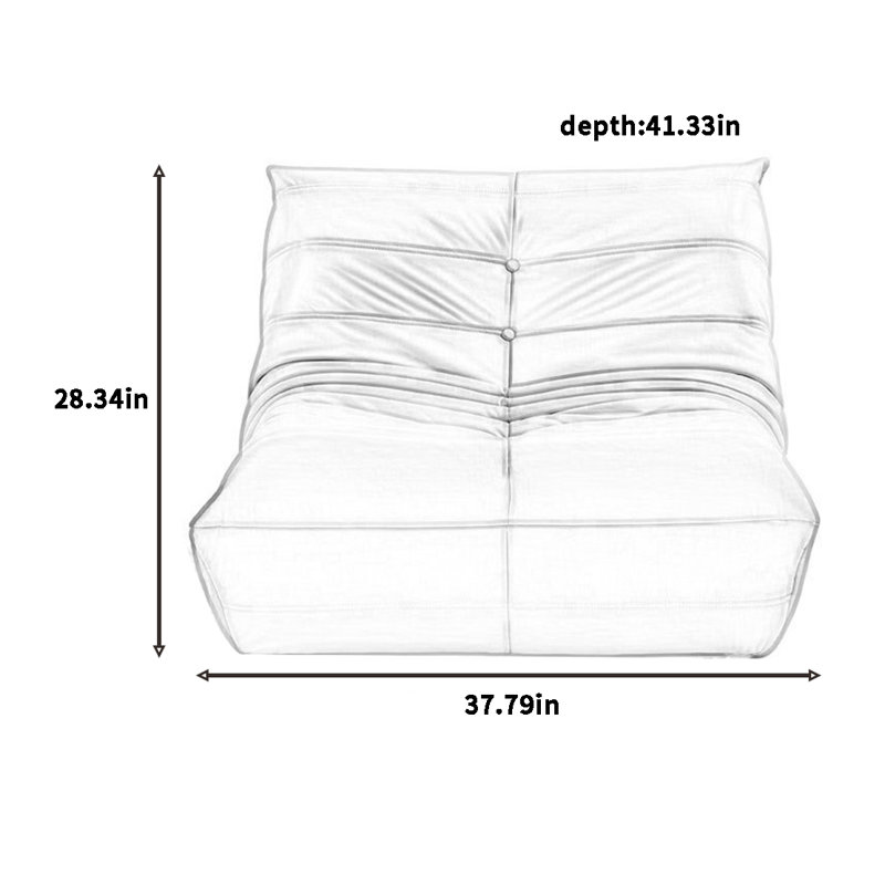 Canapé rétro paresseux chenille, H 28,34 po x l 37,79 po x P 41,33 po, Similicuir beige