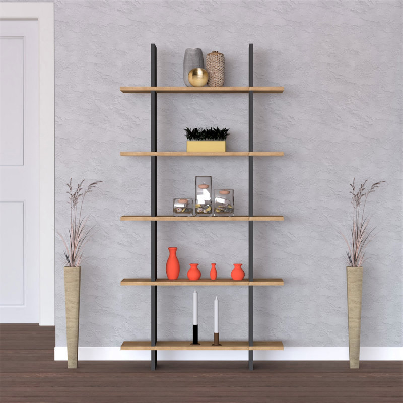 Bibliothèque industrielle moderne, finition saphir et anthracite, 31,5 po x 63,0 po x 7,7 po | 100% panneau de particules enduit de mélamine, épaisseur: 0,7 pouce | Nombreuses tablettes, solution de rangement murale, élégante et fonctionnelle