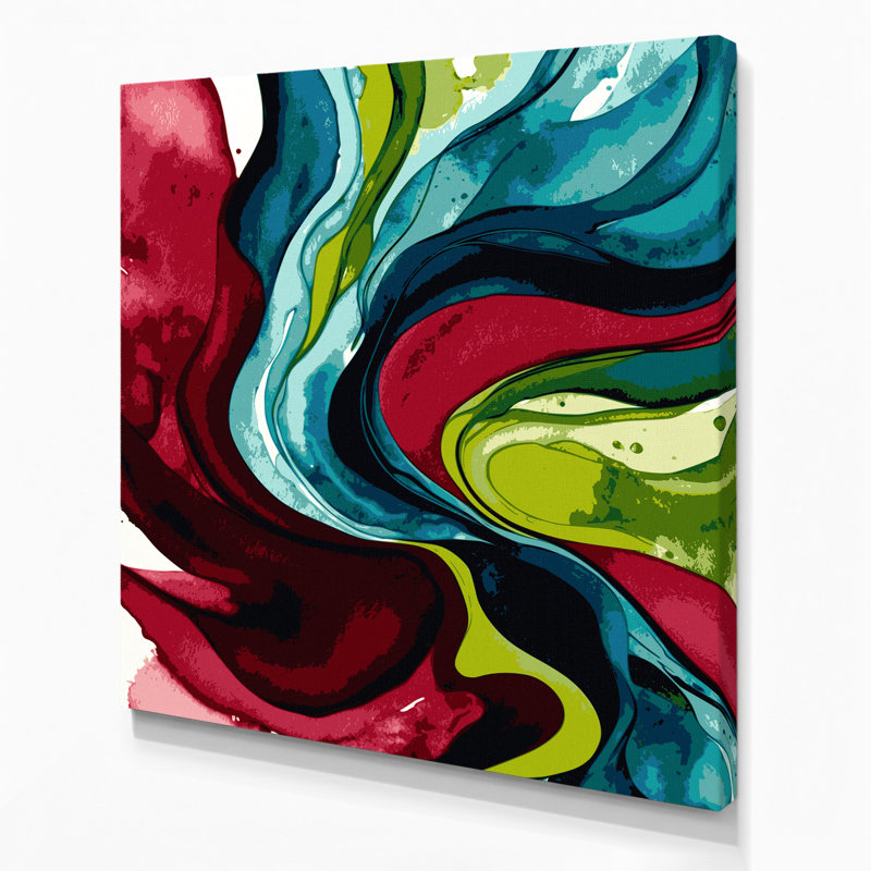 Aquarelle abstraite, art mural sur toile rouge 73, H 8 po x l 8 po
