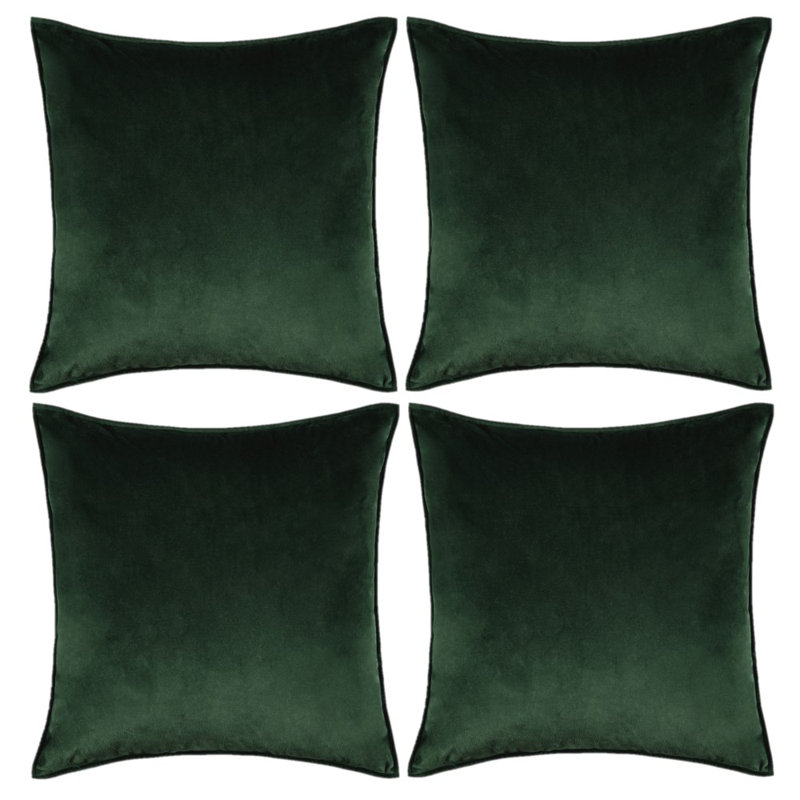 Set Of 4 Throw Velvet Cushion Covers, 20"H x 20"W, Dark Green