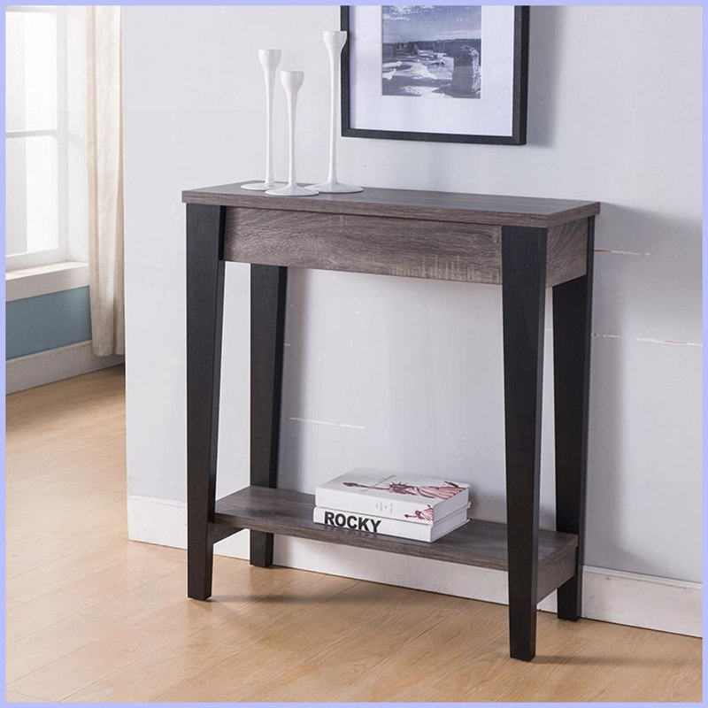 Gris patiné Table basse noire avec tiroir & amp; Tablette inférieure - Rangement & amp; Présentoir pour hall d'entrée