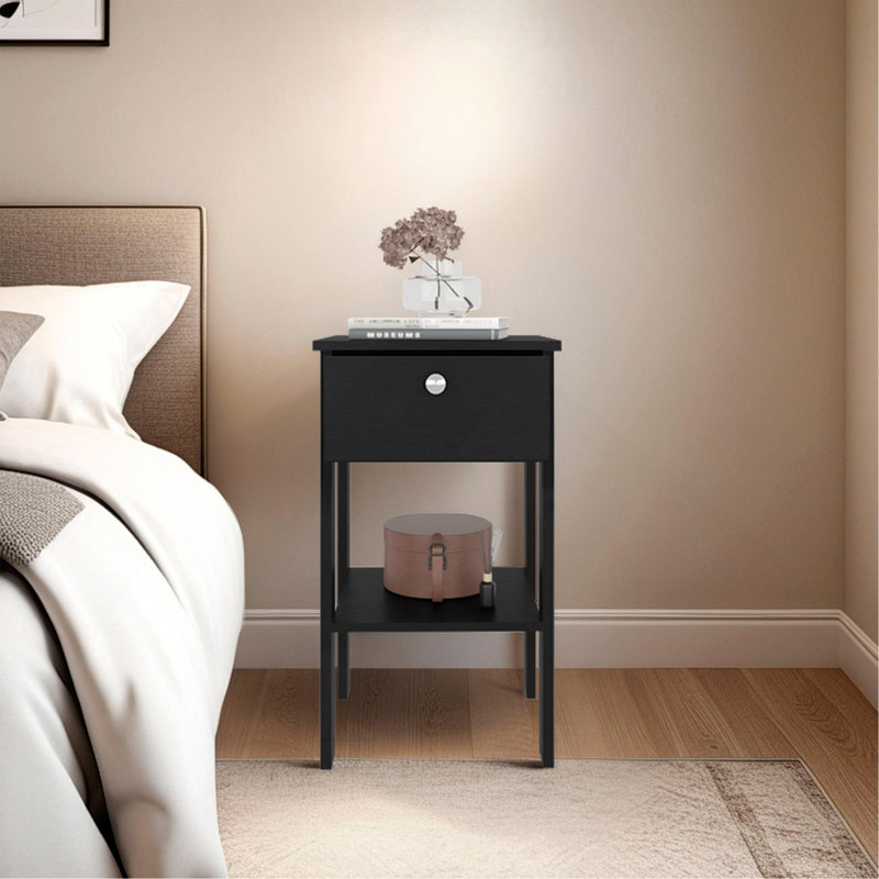Wenge 1-Drawer Nightstand With Open Shelf, Wenge