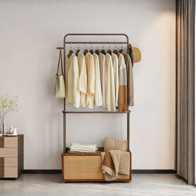 Coat Rack Extended Rod Wicker Basket Wheels