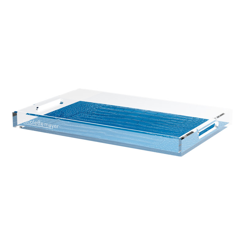 Plateau décoratif crocodile rectangulaire en acrylique, L 22,5 po x P 14,5 po x H 2 po, Bleu de Kyoto
